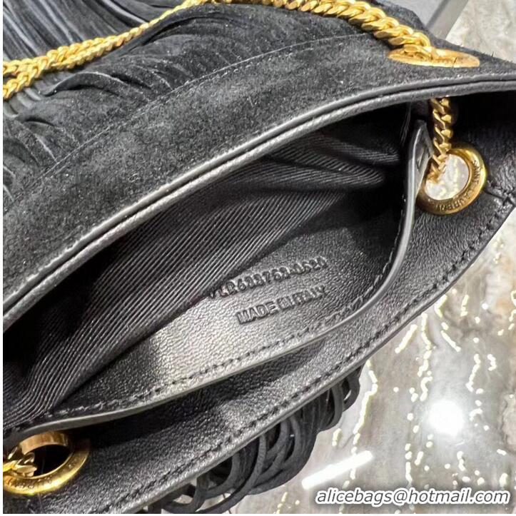 Top Quality SAINT LAURENT SMALL CHAIN BAG IN LIGHT SUEDE WITH FRINGES 683378 BLACK