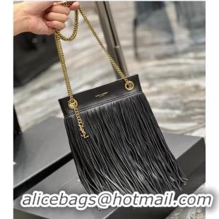 Good Quality SAINT LAURENT SMALL CHAIN BAG IN SMOOTH LEATHER WITH FRINGES 683378 BLACK