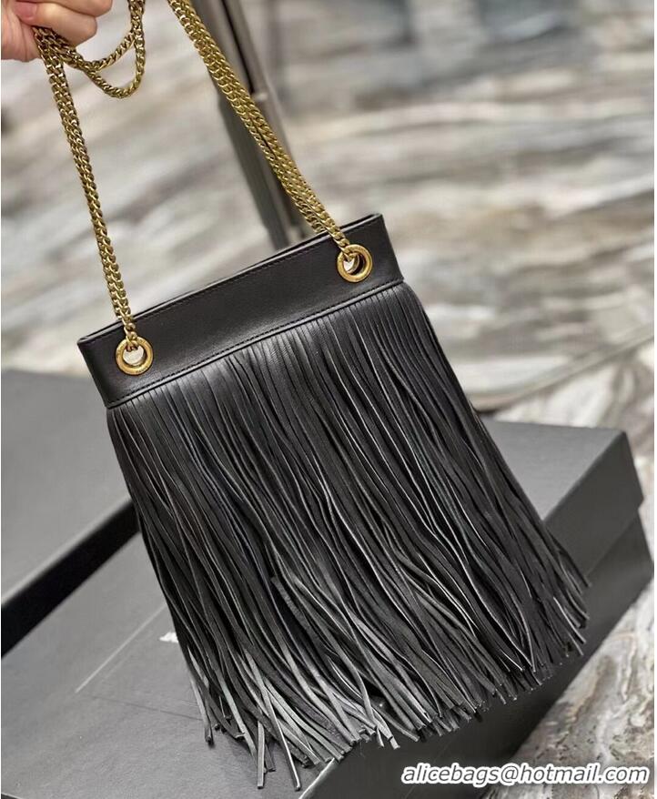 Good Quality SAINT LAURENT SMALL CHAIN BAG IN SMOOTH LEATHER WITH FRINGES 683378 BLACK