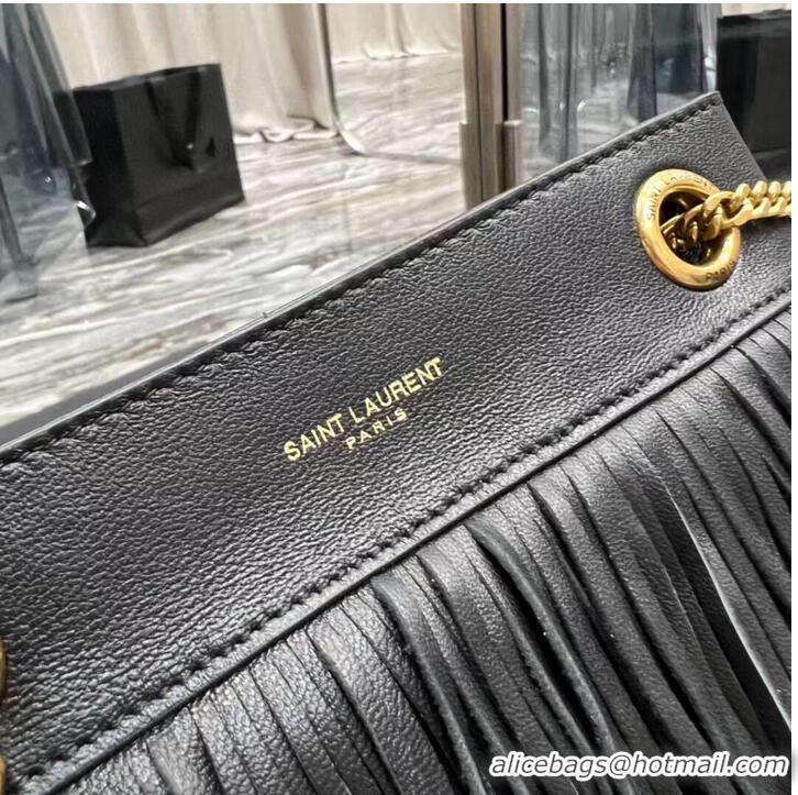 Good Quality SAINT LAURENT SMALL CHAIN BAG IN SMOOTH LEATHER WITH FRINGES 683378 BLACK