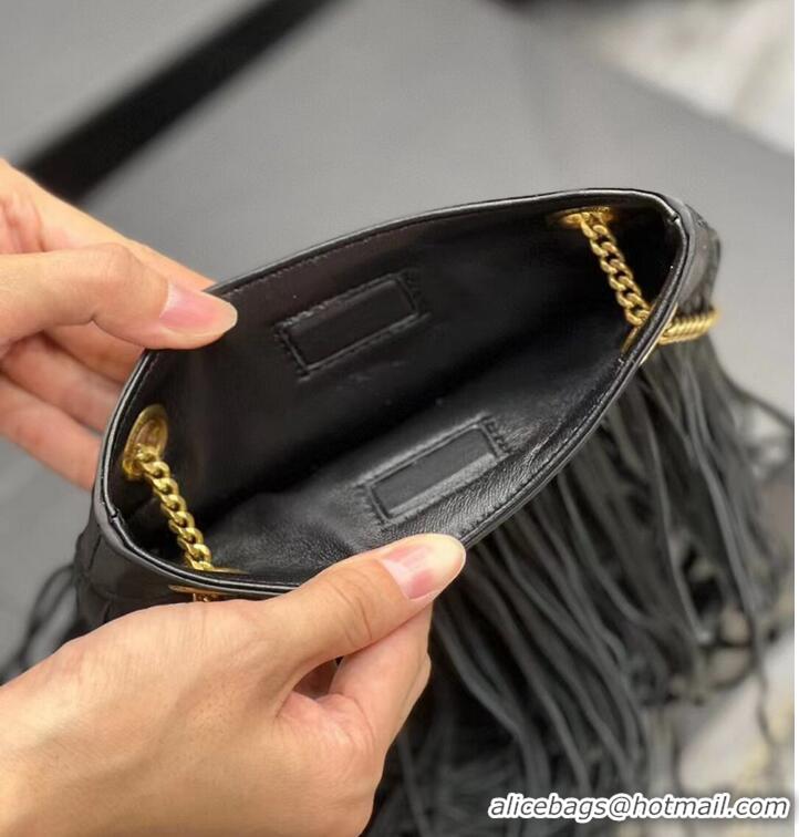 Good Quality SAINT LAURENT SMALL CHAIN BAG IN SMOOTH LEATHER WITH FRINGES 683378 BLACK