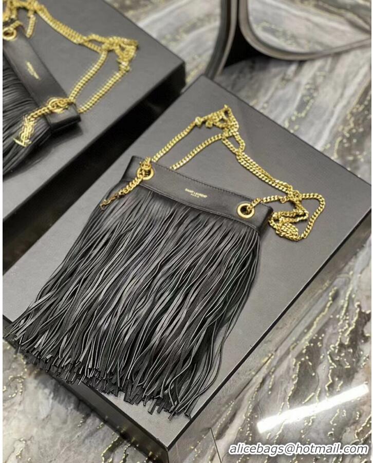 Good Quality SAINT LAURENT SMALL CHAIN BAG IN SMOOTH LEATHER WITH FRINGES 683378 BLACK