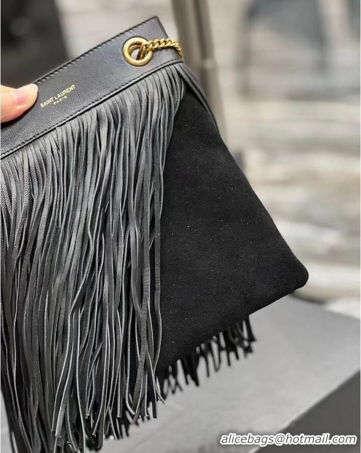 Good Quality SAINT LAURENT SMALL CHAIN BAG IN SMOOTH LEATHER WITH FRINGES 683378 BLACK