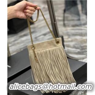 Luxurious SAINT LAURENT SMALL CHAIN BAG IN LIGHT SUEDE WITH FRINGES 683378 GRAY