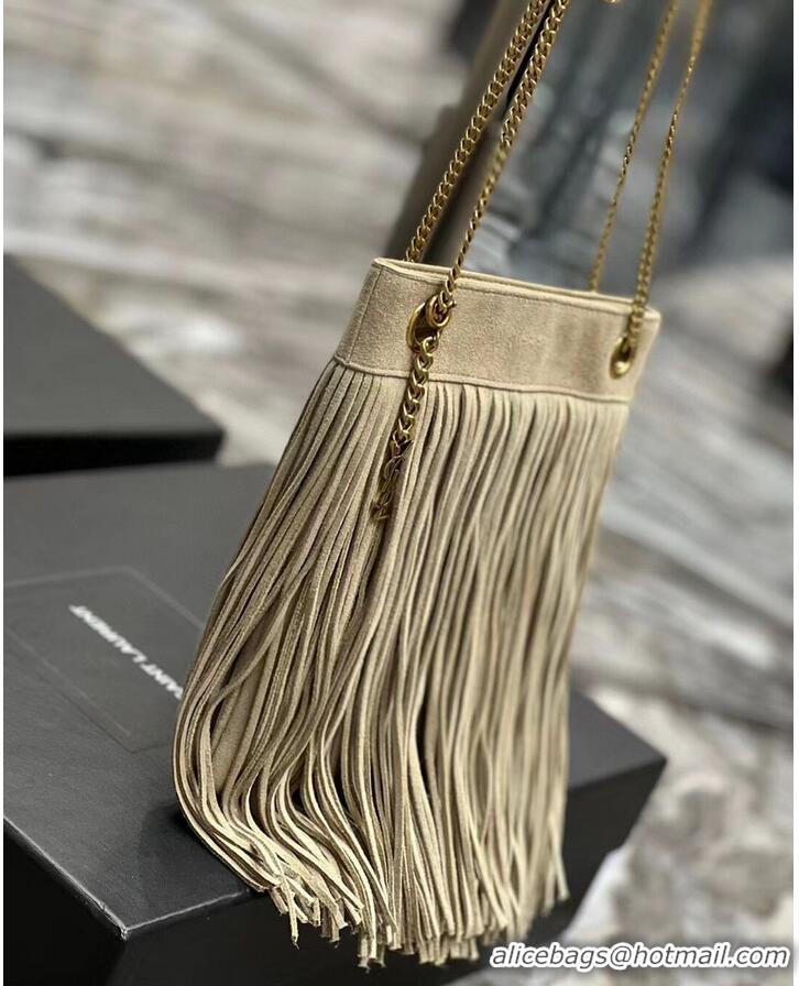 Luxurious SAINT LAURENT SMALL CHAIN BAG IN LIGHT SUEDE WITH FRINGES 683378 GRAY