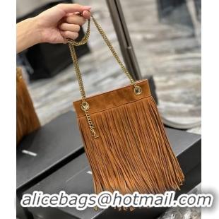 Promotional SAINT LAURENT SMALL CHAIN BAG IN LIGHT SUEDE WITH FRINGES 683378 brown