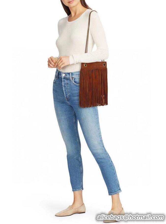 Promotional SAINT LAURENT SMALL CHAIN BAG IN LIGHT SUEDE WITH FRINGES 683378 brown