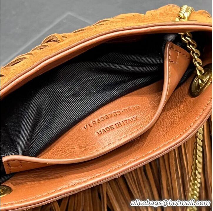 Promotional SAINT LAURENT SMALL CHAIN BAG IN LIGHT SUEDE WITH FRINGES 683378 brown