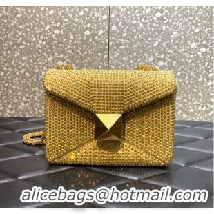 Famous Brand VALENTINO ONE STUD Small Rhinestone Embroidery shoulder bag 1W0B0L YELLOW