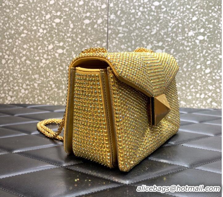 Famous Brand VALENTINO ONE STUD Small Rhinestone Embroidery shoulder bag 1W0B0L YELLOW