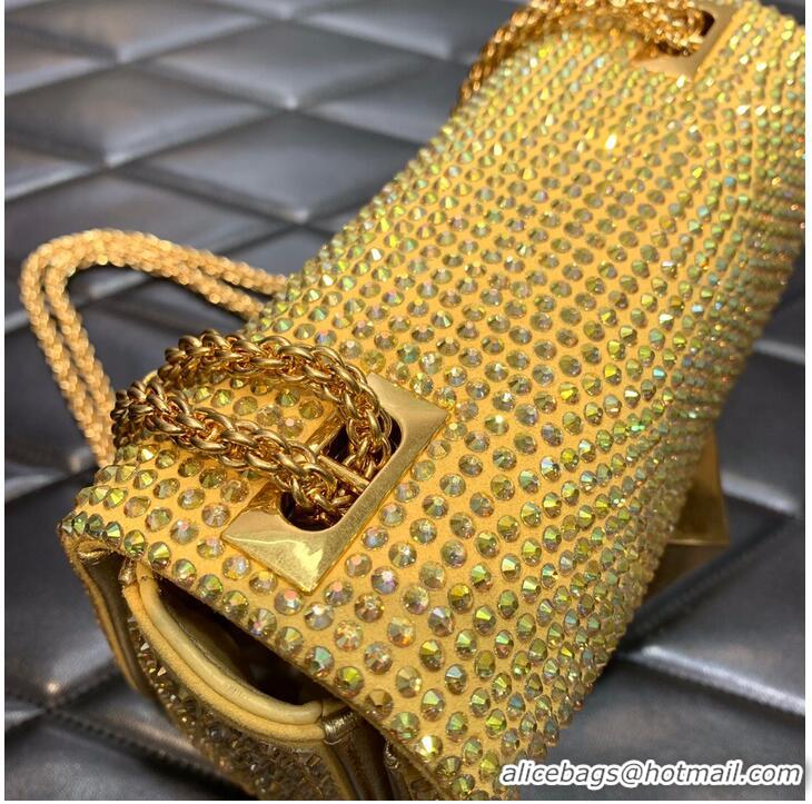 Famous Brand VALENTINO ONE STUD Small Rhinestone Embroidery shoulder bag 1W0B0L YELLOW