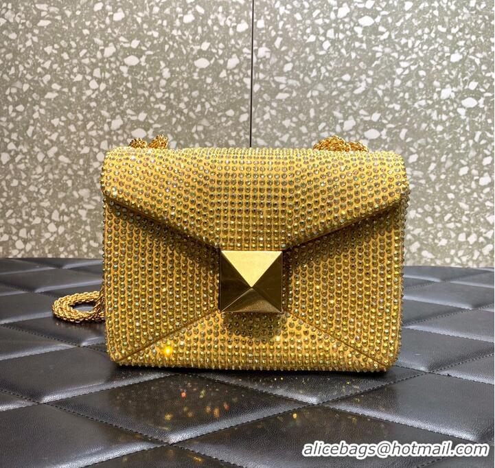 Famous Brand VALENTINO ONE STUD Small Rhinestone Embroidery shoulder bag 1W0B0L YELLOW