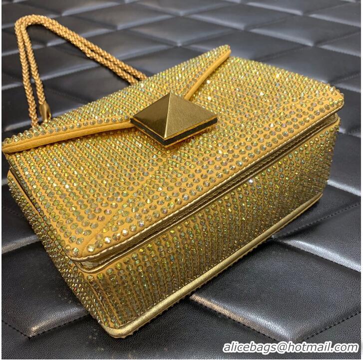 Famous Brand VALENTINO ONE STUD Small Rhinestone Embroidery shoulder bag 1W0B0L YELLOW