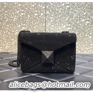 Reasonable Price VALENTINO ONE STUD Small Rhinestone Embroidery shoulder bag 1W0B0L BLACK