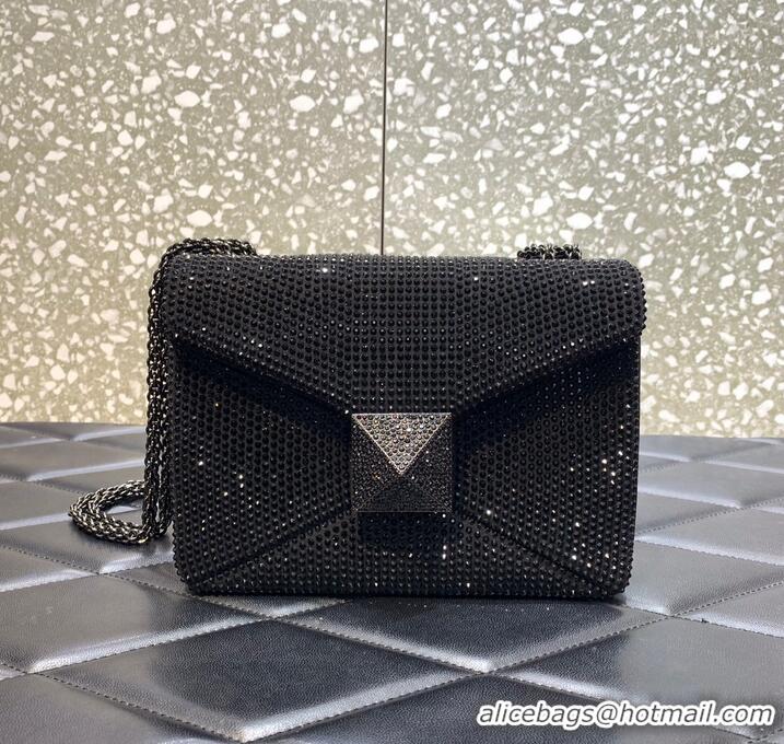 Reasonable Price VALENTINO ONE STUD Small Rhinestone Embroidery shoulder bag 1W0B0L BLACK