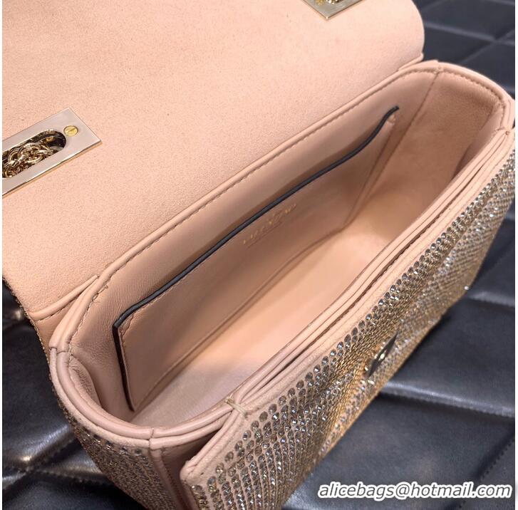 Famous Brand VALENTINO ONE STUD Small Rhinestone Embroidery shoulder bag 1W0B0L LIGHT PINK