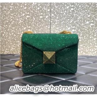 Well Crafted VALENTINO ONE STUD Small Rhinestone Embroidery shoulder bag 1W0B0L GREEN