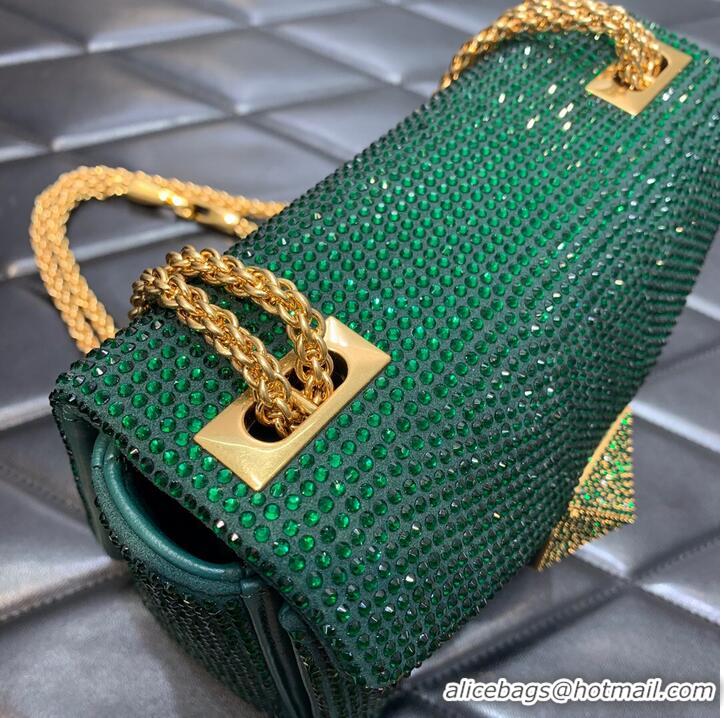 Well Crafted VALENTINO ONE STUD Small Rhinestone Embroidery shoulder bag 1W0B0L GREEN