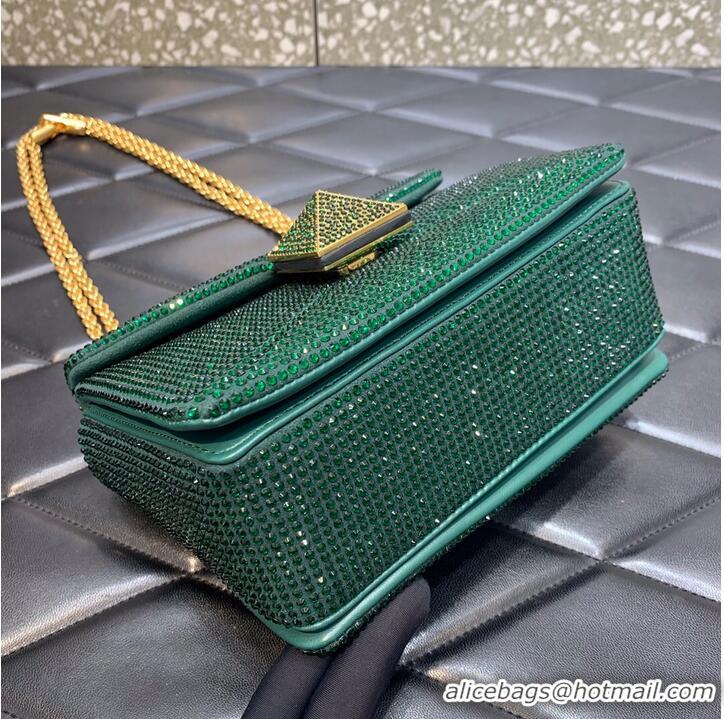 Well Crafted VALENTINO ONE STUD Small Rhinestone Embroidery shoulder bag 1W0B0L GREEN