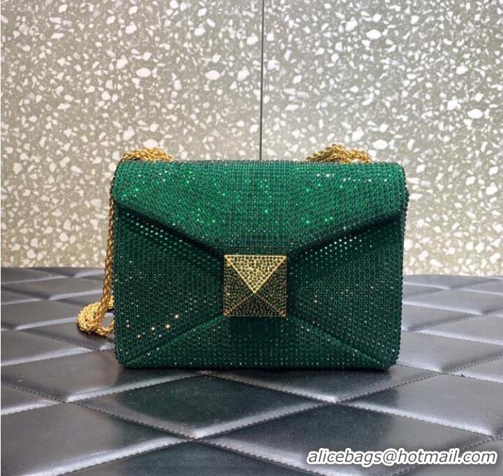 Well Crafted VALENTINO ONE STUD Small Rhinestone Embroidery shoulder bag 1W0B0L GREEN