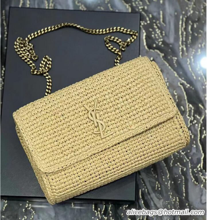 Well Crafted SAINT LAUREN KATE 99 CHAIN BAG IN RAFFIA Y685384 apricot