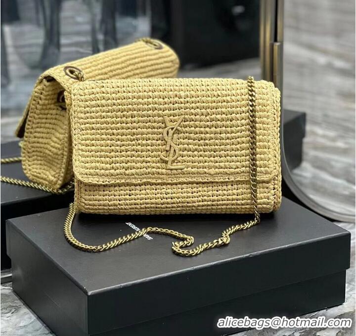 Well Crafted SAINT LAUREN KATE 99 CHAIN BAG IN RAFFIA Y685384 apricot