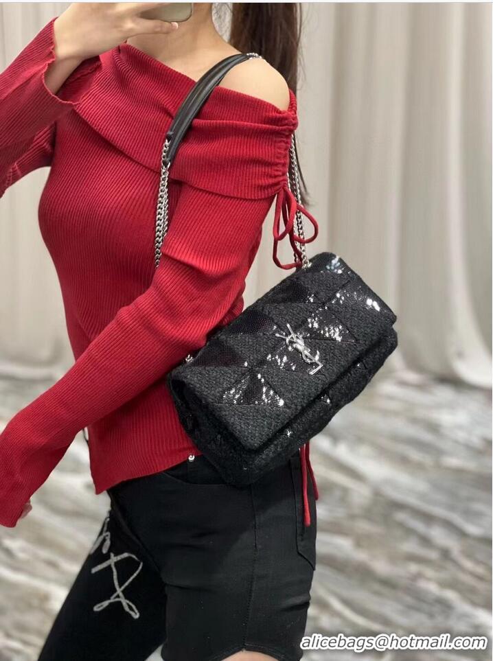 Grade SAINT LAURENT JAMIE MEDIUM CHAIN BAG CARRE RIVE GAUCHE IN SEQUINS AND SEQUINED TWEED 515821 BLACK