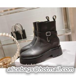 Grade Quality Celine Calfskin Ankle Boots with Buckle Black 090710