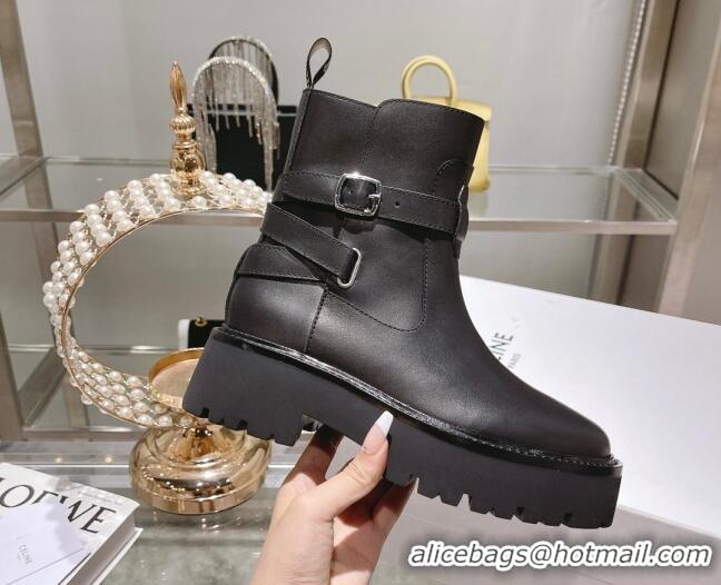 Grade Quality Celine Calfskin Ankle Boots with Buckle Black 090710