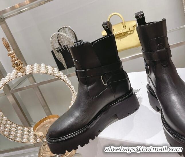 Grade Quality Celine Calfskin Ankle Boots with Buckle Black 090710