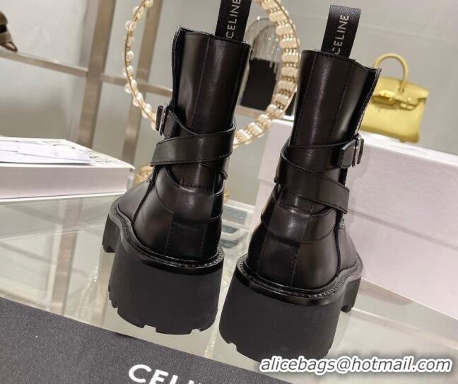 Grade Quality Celine Calfskin Ankle Boots with Buckle Black 090710