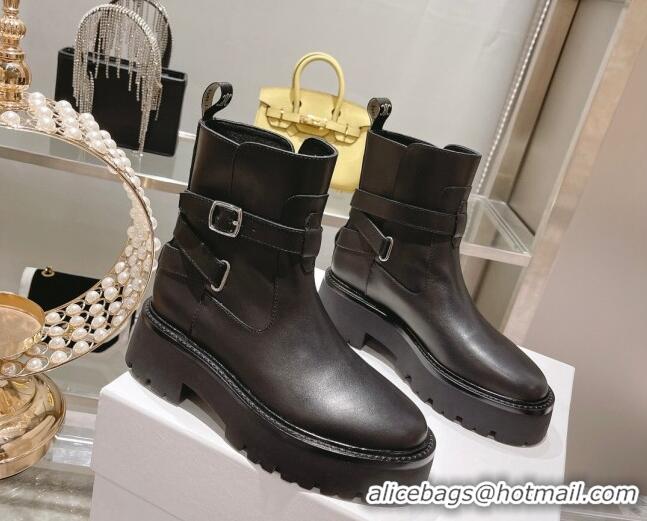 Grade Quality Celine Calfskin Ankle Boots with Buckle Black 090710