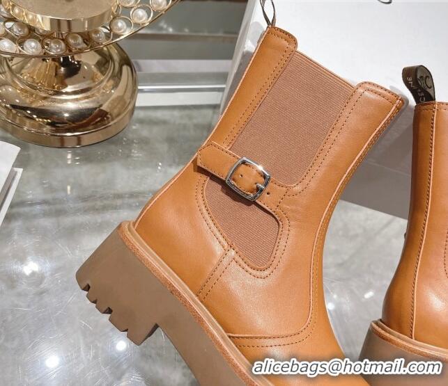 Discount Celine Calfskin Ankle Boots with Buckle Brown 090711