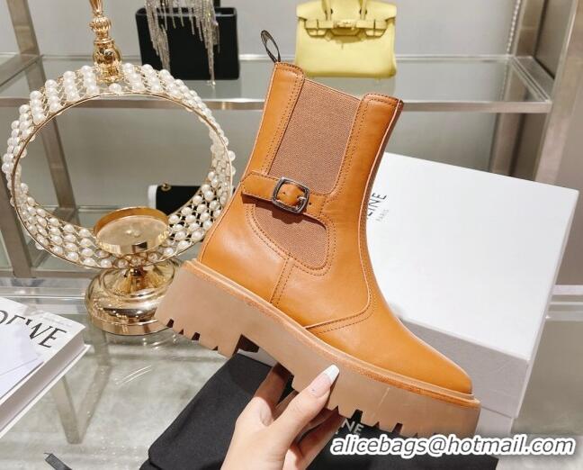 Discount Celine Calfskin Ankle Boots with Buckle Brown 090711