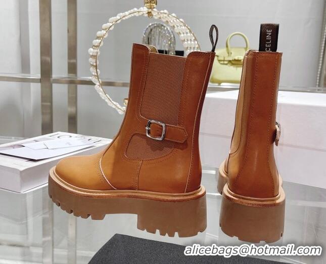 Discount Celine Calfskin Ankle Boots with Buckle Brown 090711