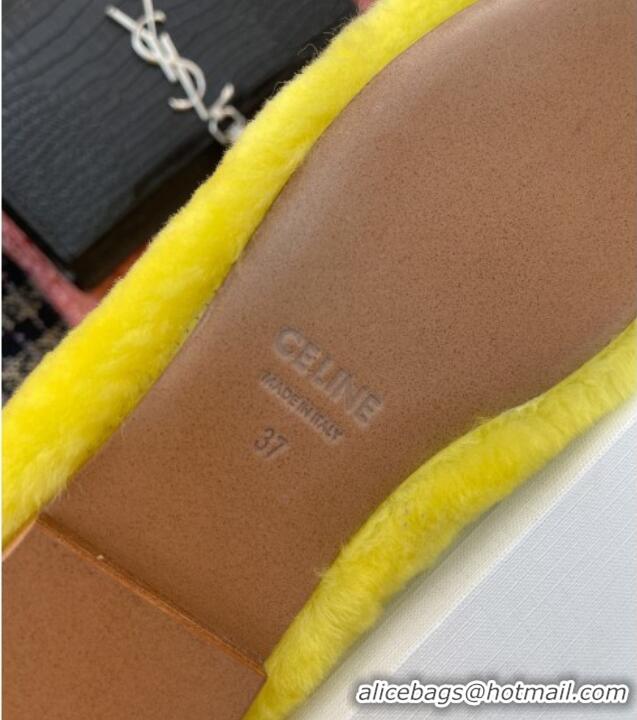 Top Grade Celine Fur Flat Slippers Yellow 090713