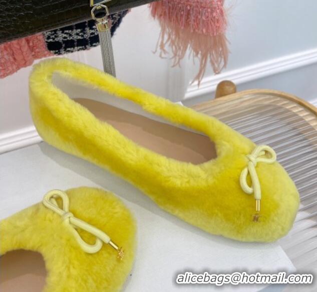 Top Grade Celine Fur Flat Slippers Yellow 090713