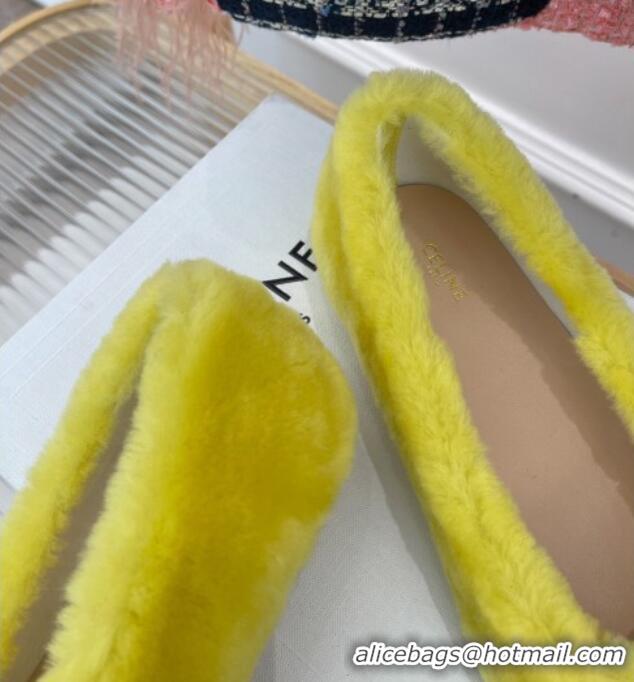 Top Grade Celine Fur Flat Slippers Yellow 090713