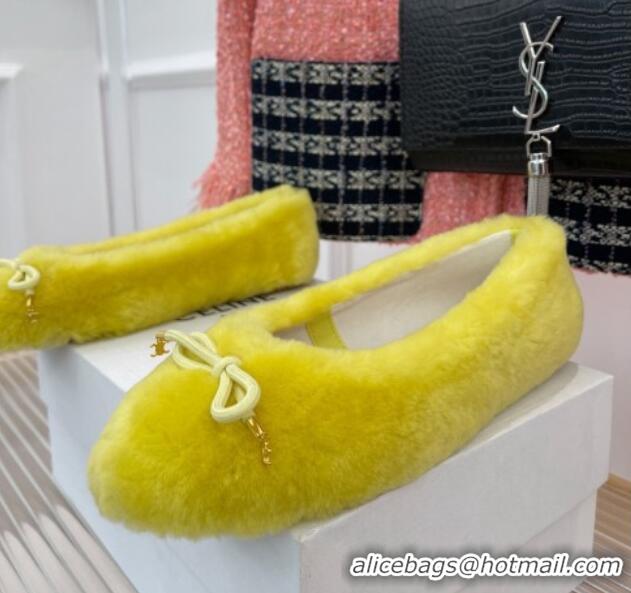 Top Grade Celine Fur Flat Slippers Yellow 090713