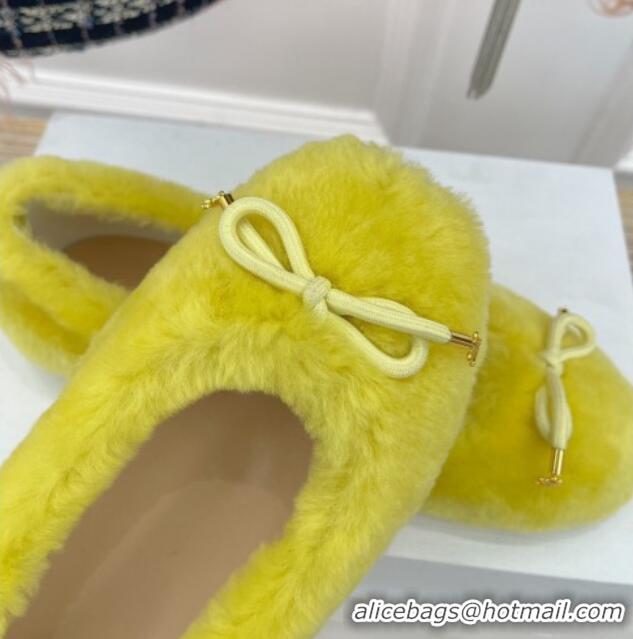 Top Grade Celine Fur Flat Slippers Yellow 090713