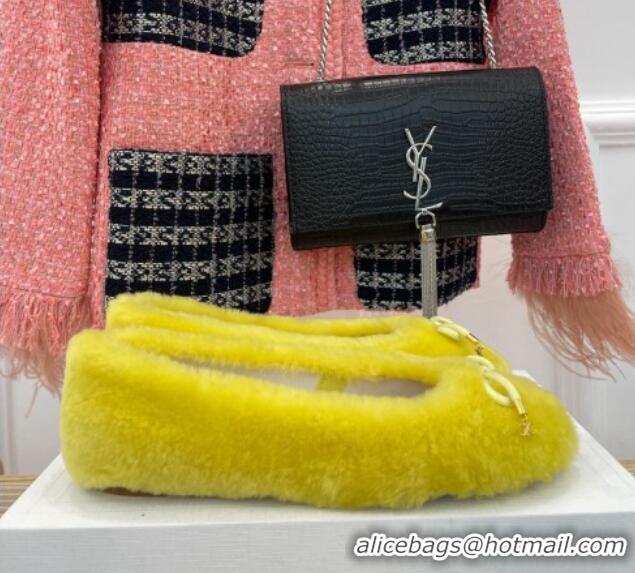 Top Grade Celine Fur Flat Slippers Yellow 090713