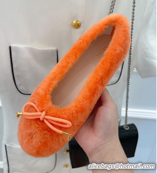 Purchase Celine Fur Flat Slippers Orange 090714