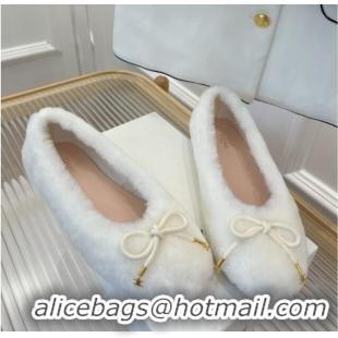 Stylish Celine Fur Flat Slippers White 090715