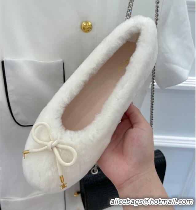 Stylish Celine Fur Flat Slippers White 090715