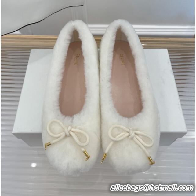 Stylish Celine Fur Flat Slippers White 090715