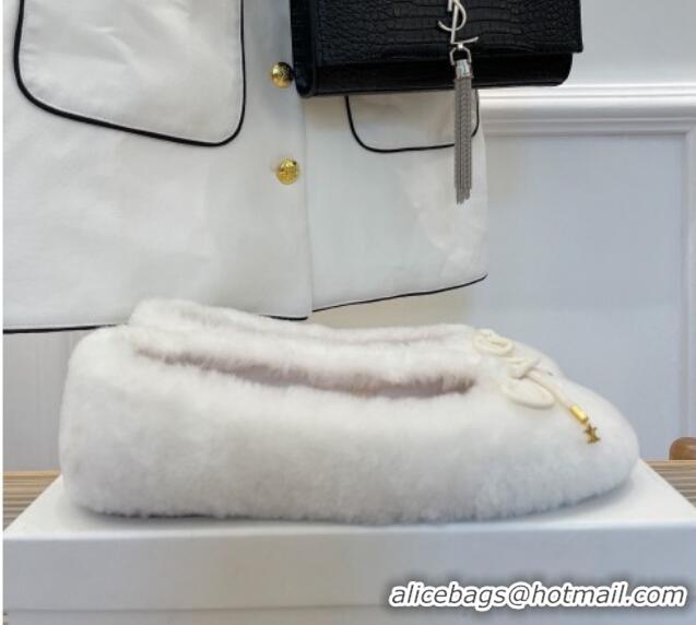 Stylish Celine Fur Flat Slippers White 090715