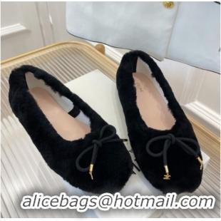 Good Quality Celine Fur Flat Slippers Black 090716