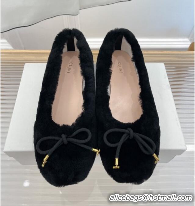 Good Quality Celine Fur Flat Slippers Black 090716