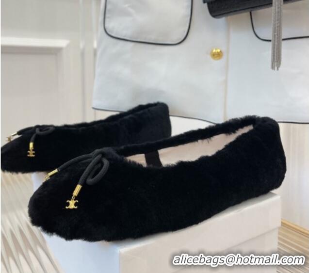 Good Quality Celine Fur Flat Slippers Black 090716