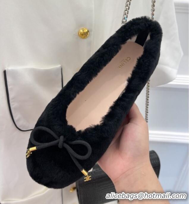 Good Quality Celine Fur Flat Slippers Black 090716